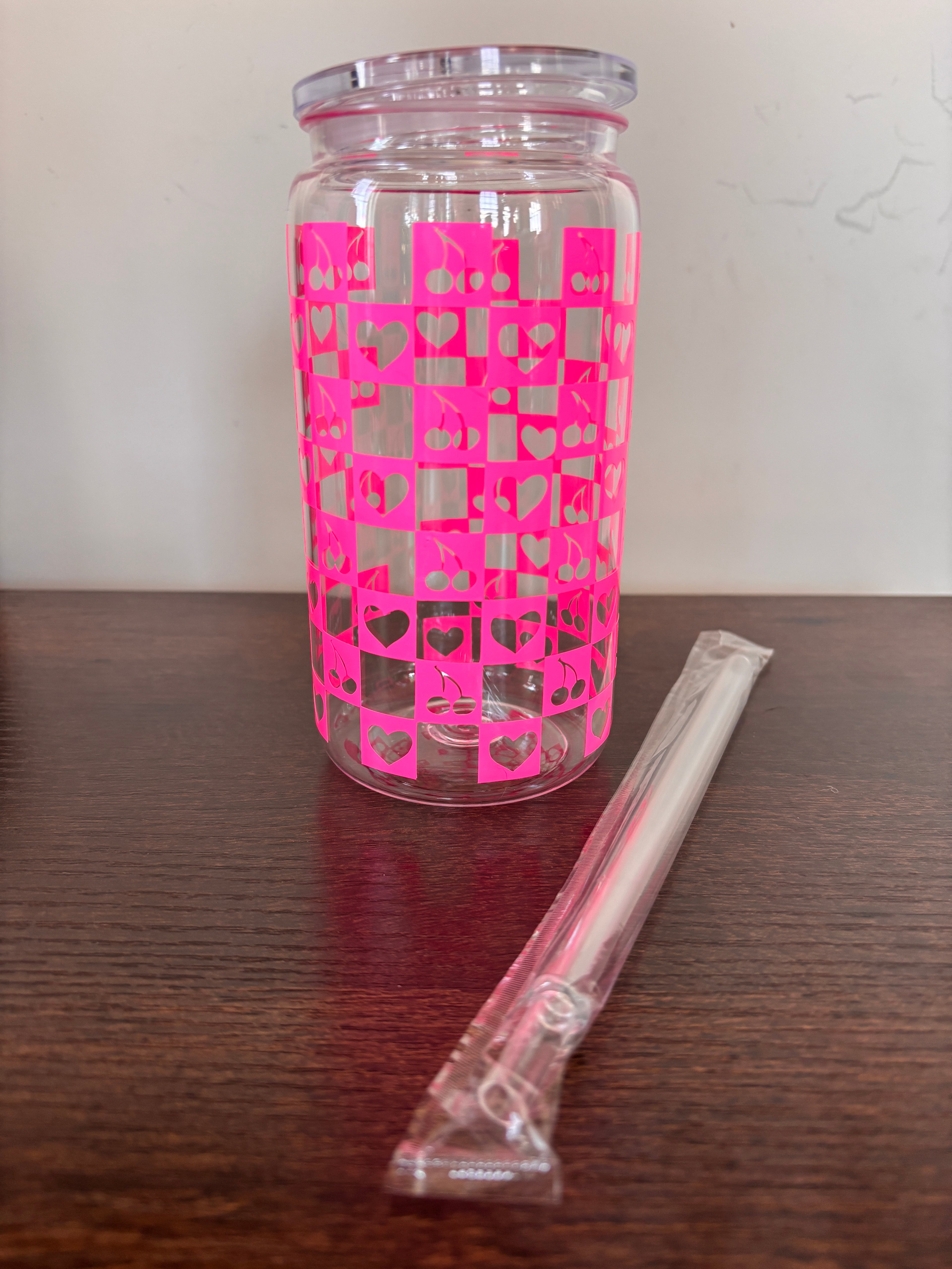 Cherries and heart checkered cup