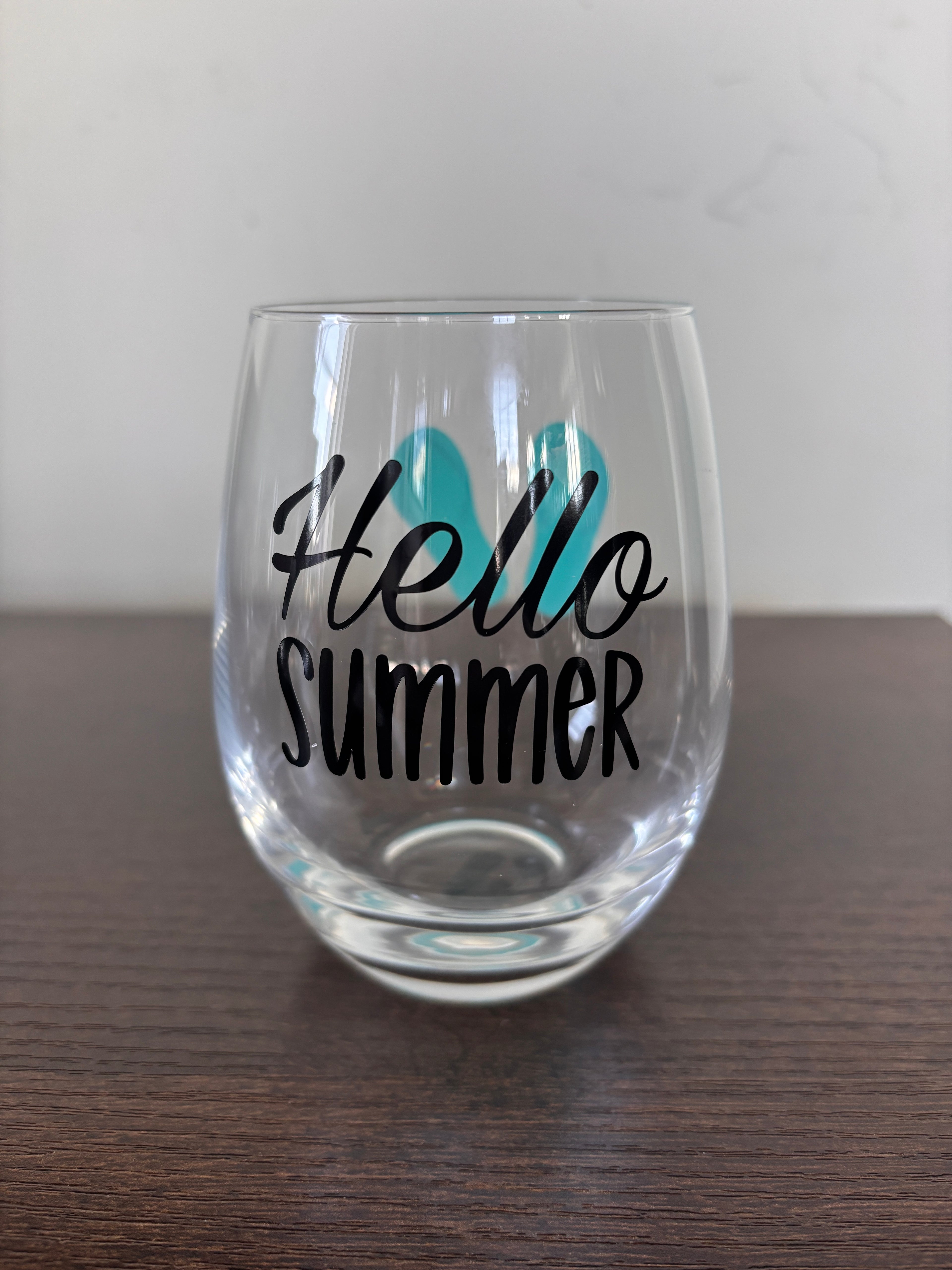 Hello summer stemless wine glass