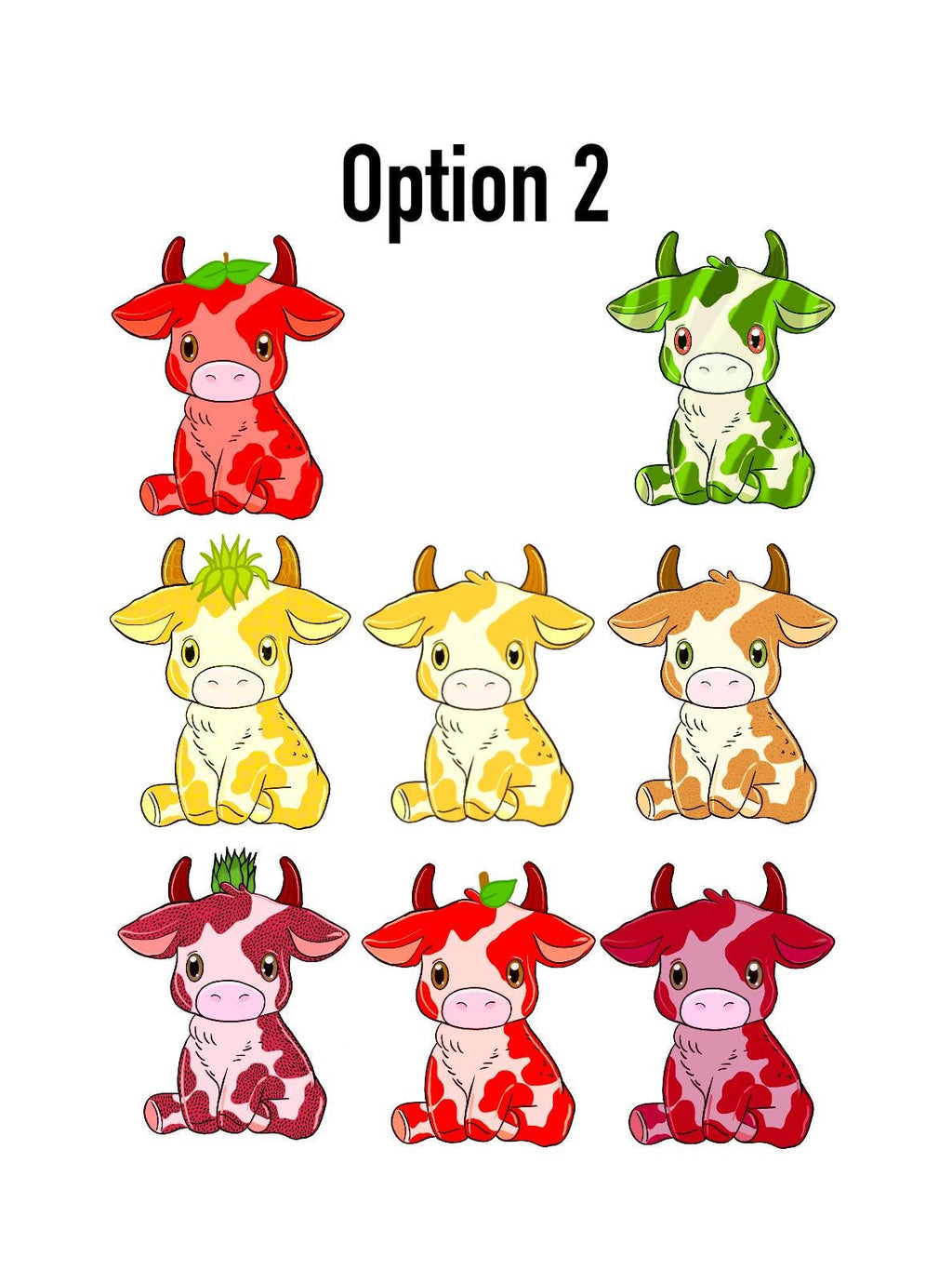 Fruit Cow Vinyl Sticker Set – Cute Kawaii Cow Stickers with FREE Bonus Sticker