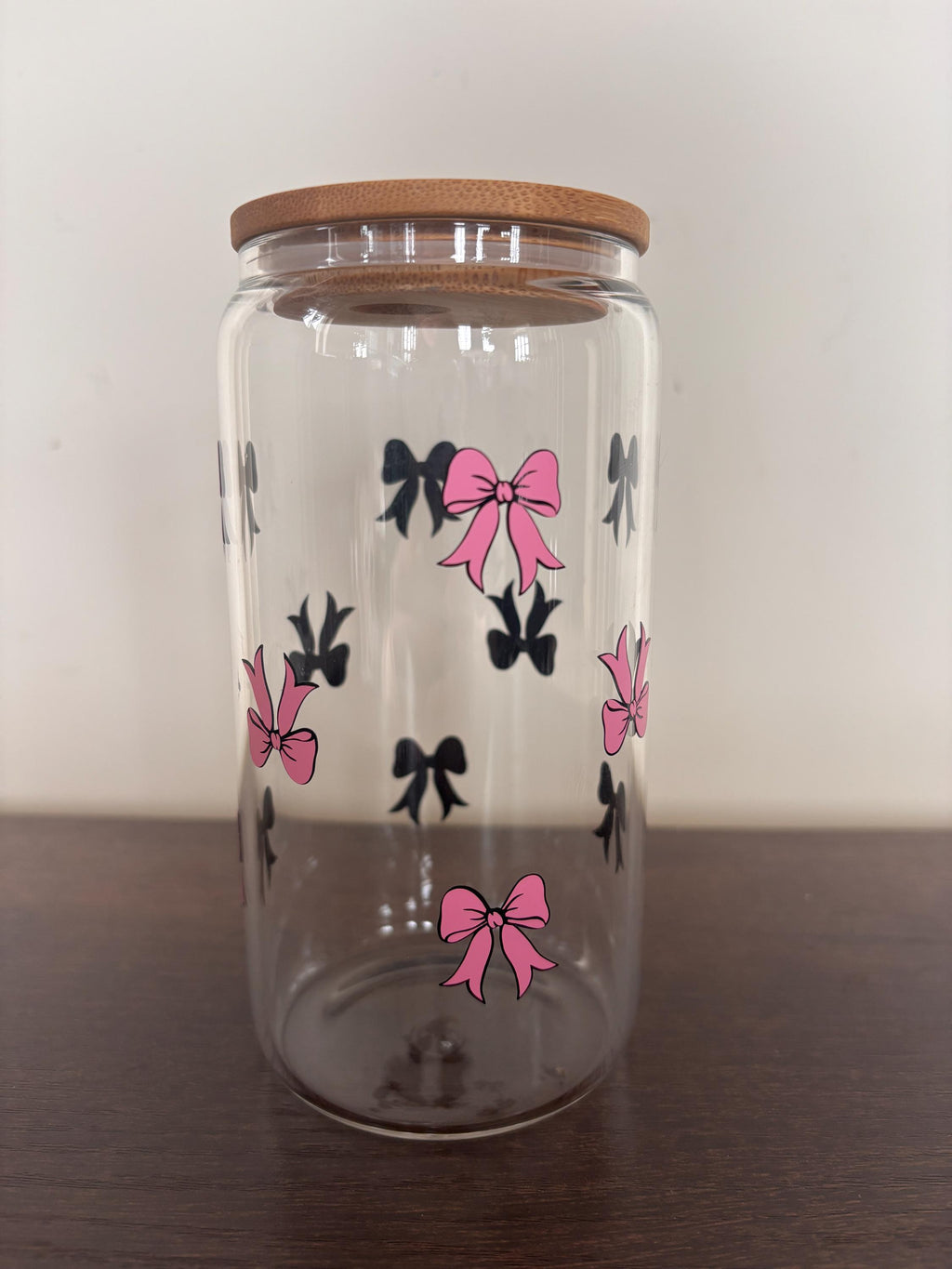 Bow 16oz Glass or Plastic Tumbler with Lid and Straw – Customizable Color | Cute Gift