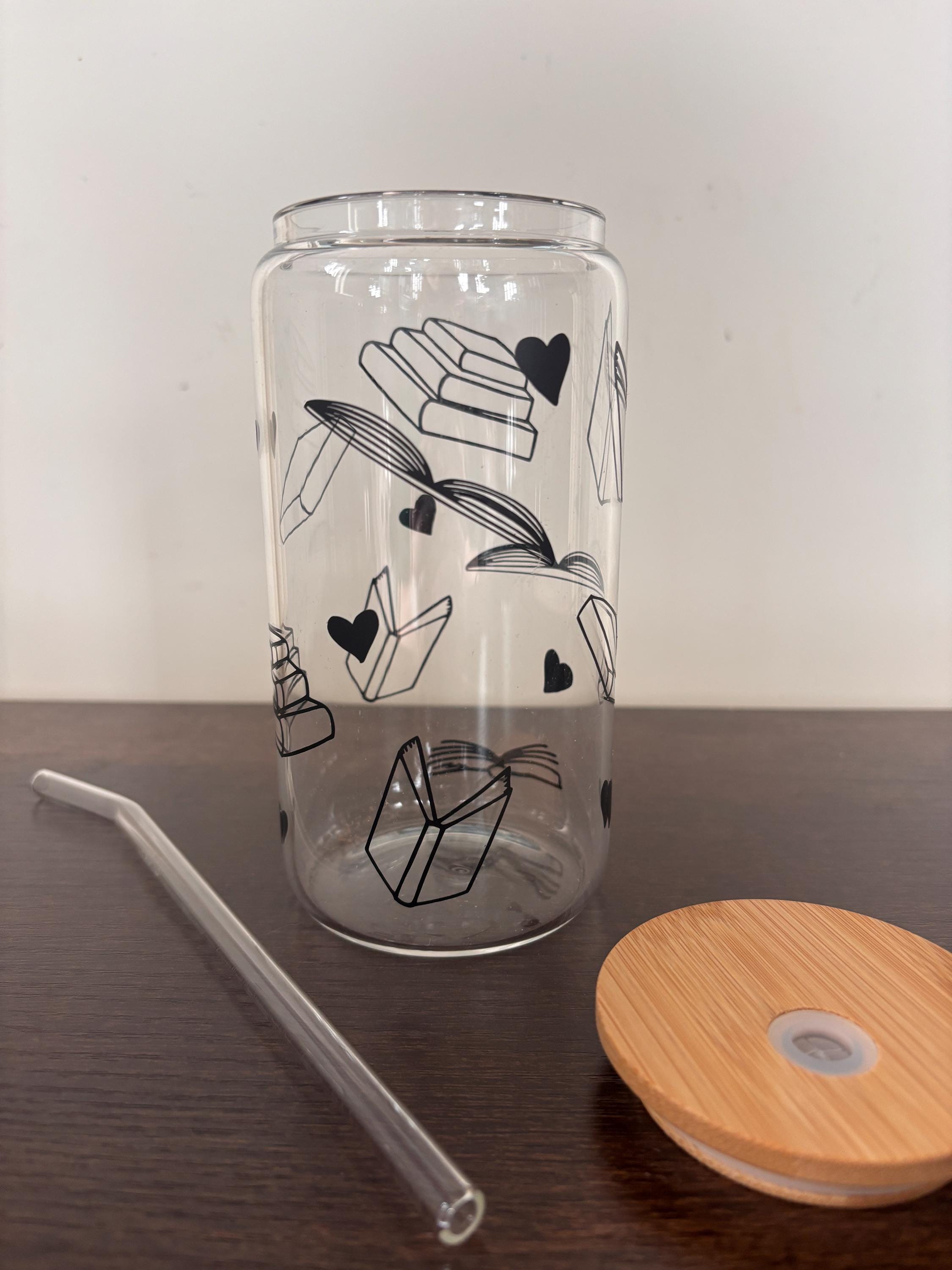 Books & Hearts 16oz Glass or Plastic Tumbler with Lid and Straw – Reader Gift