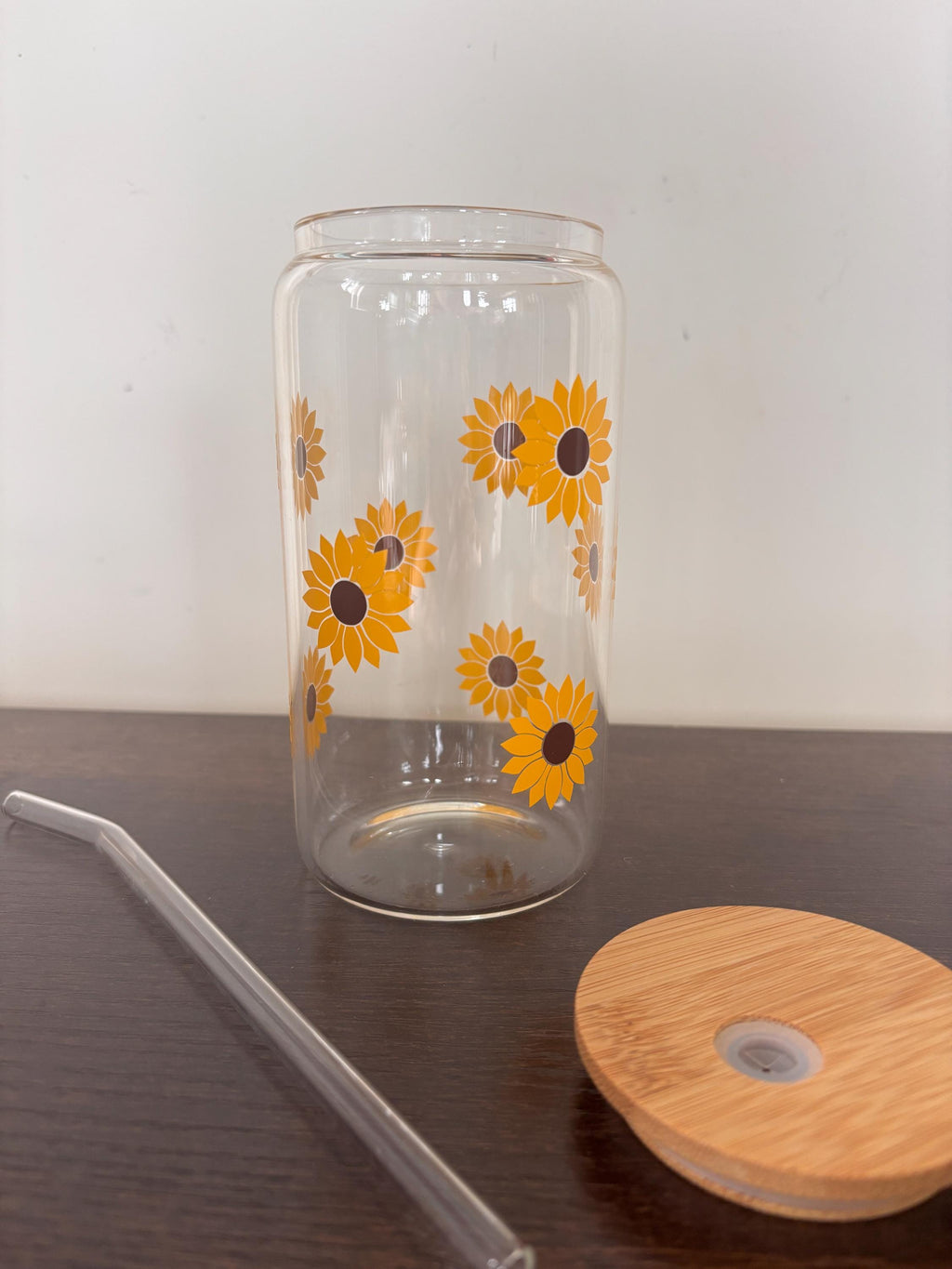 Sunflower 16oz Glass or Plastic Tumbler with Lid and Straw – Floral Drinkware Gift