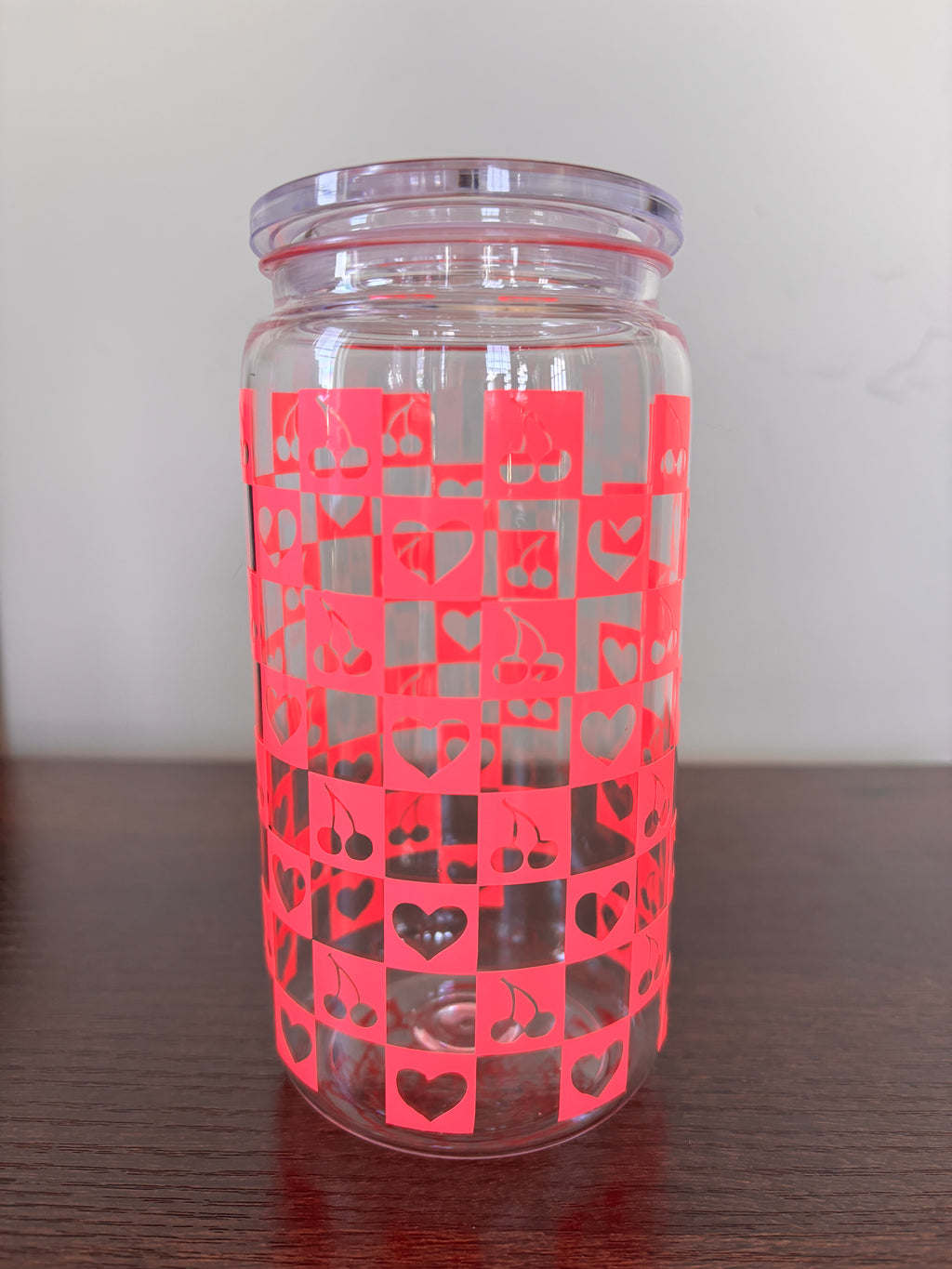 Cherries and heart checkered cup