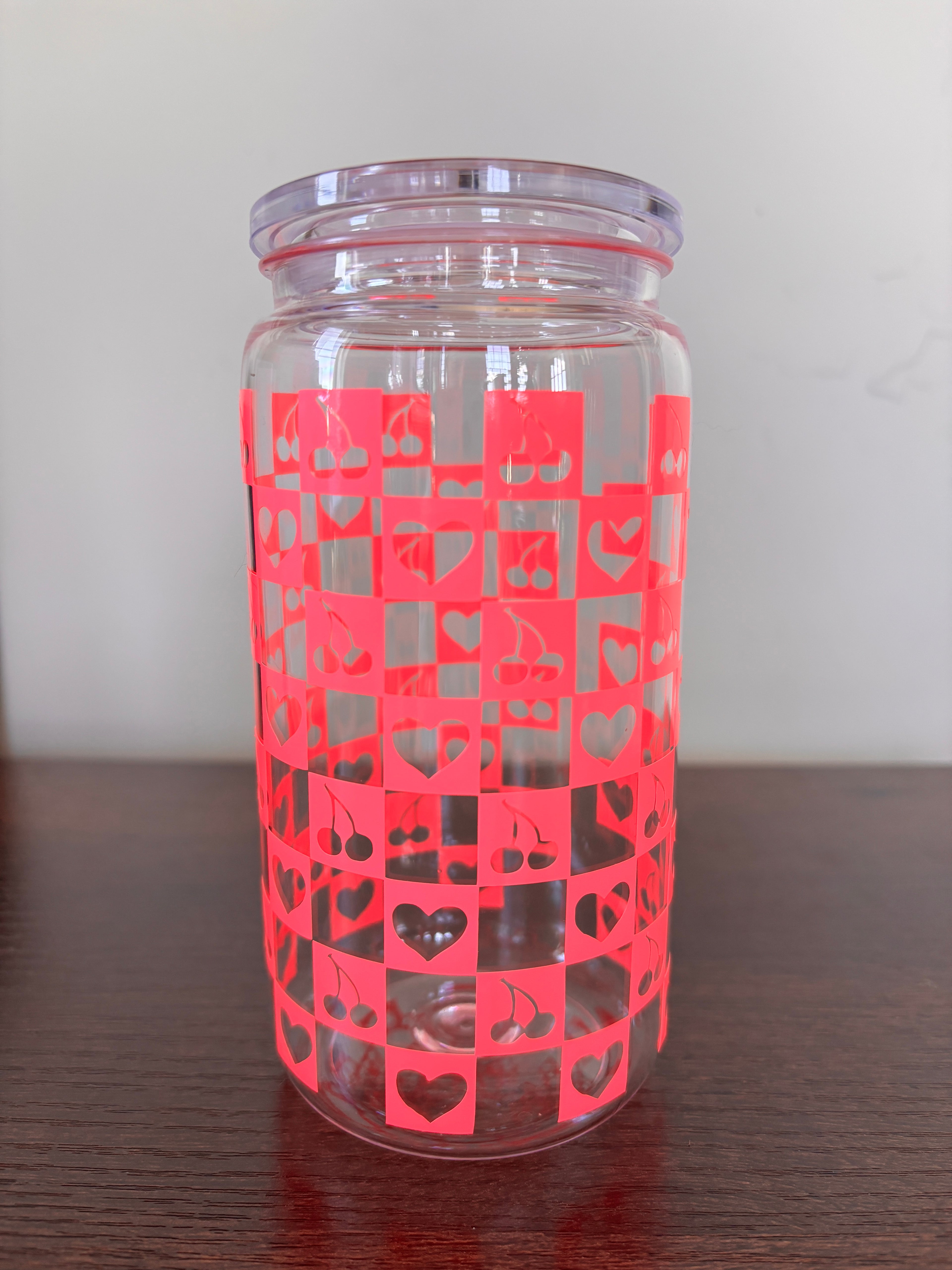 Cherries and heart checkered cup