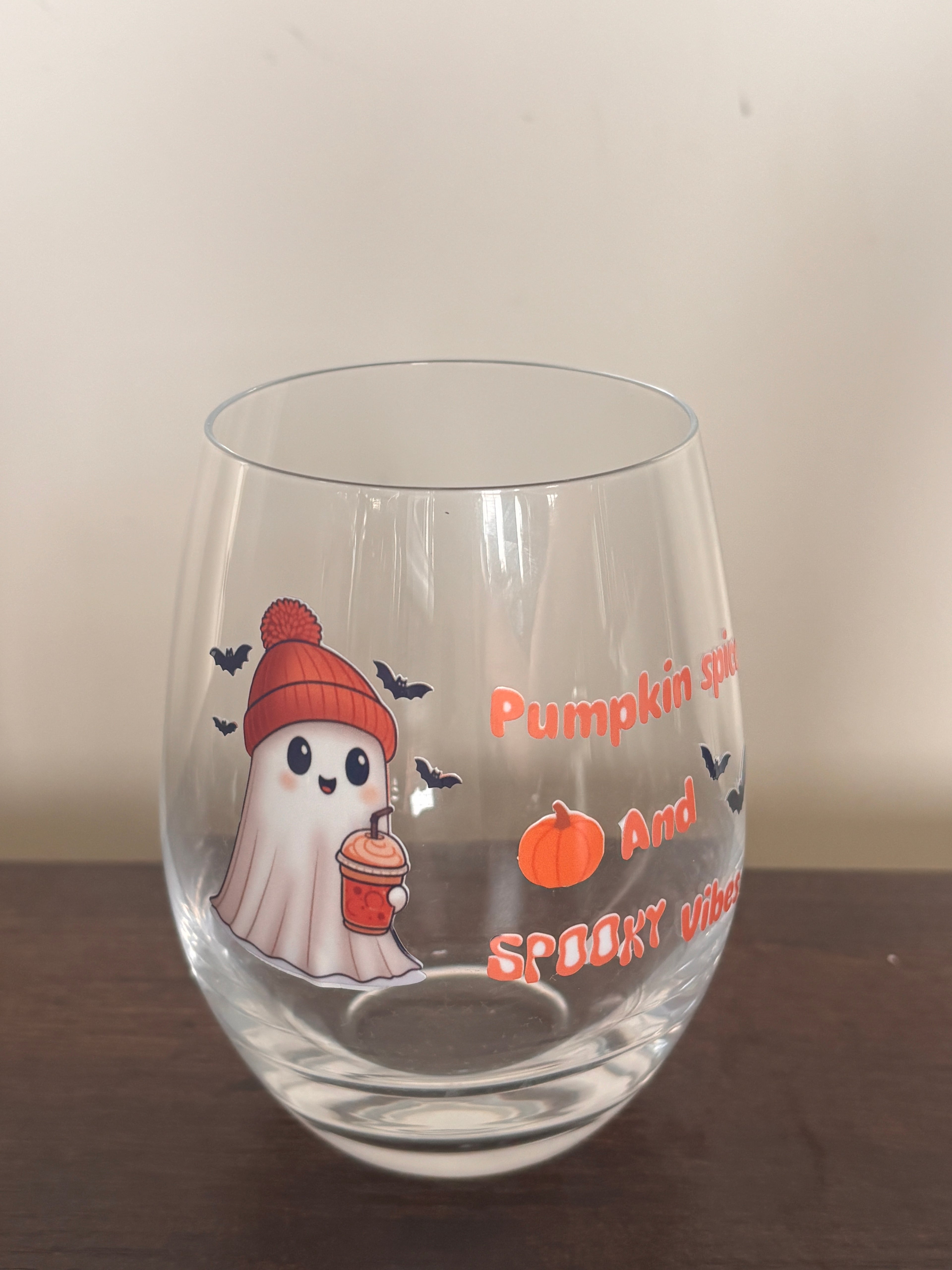 Pumpkin spice stemless wine glass