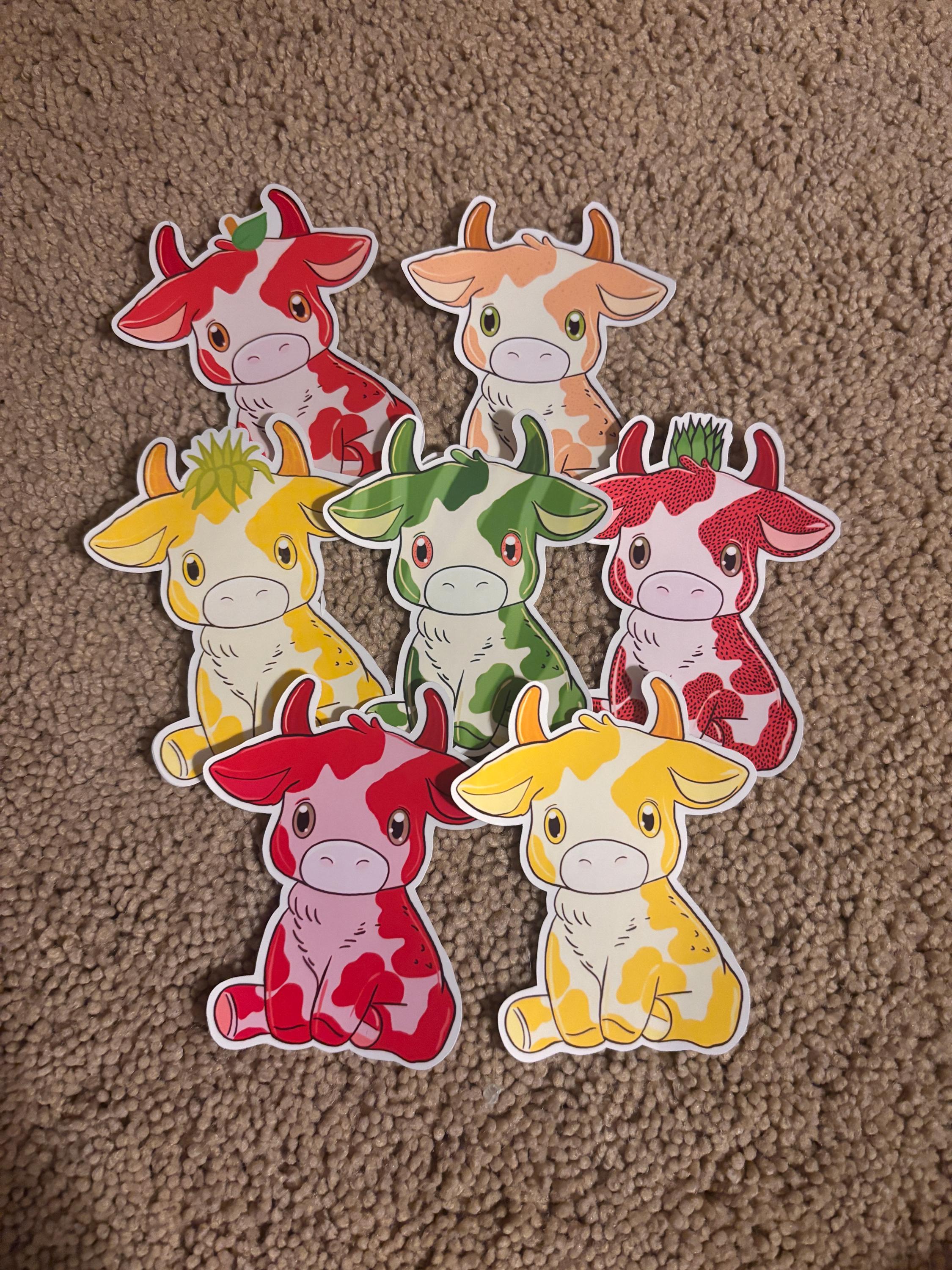 Fruit Cow Vinyl Sticker Set – Cute Kawaii Cow Stickers with FREE Bonus Sticker