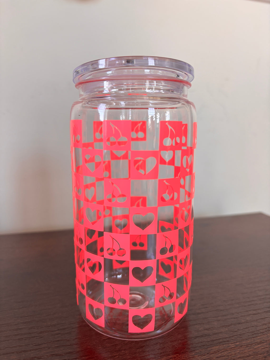 Cherries and heart checkered cup