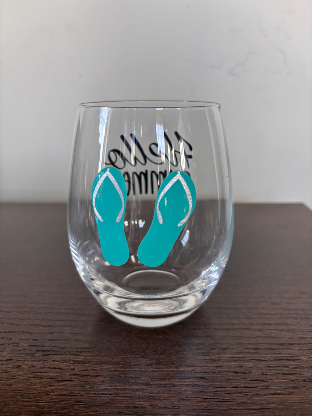 Hello summer stemless wine glass