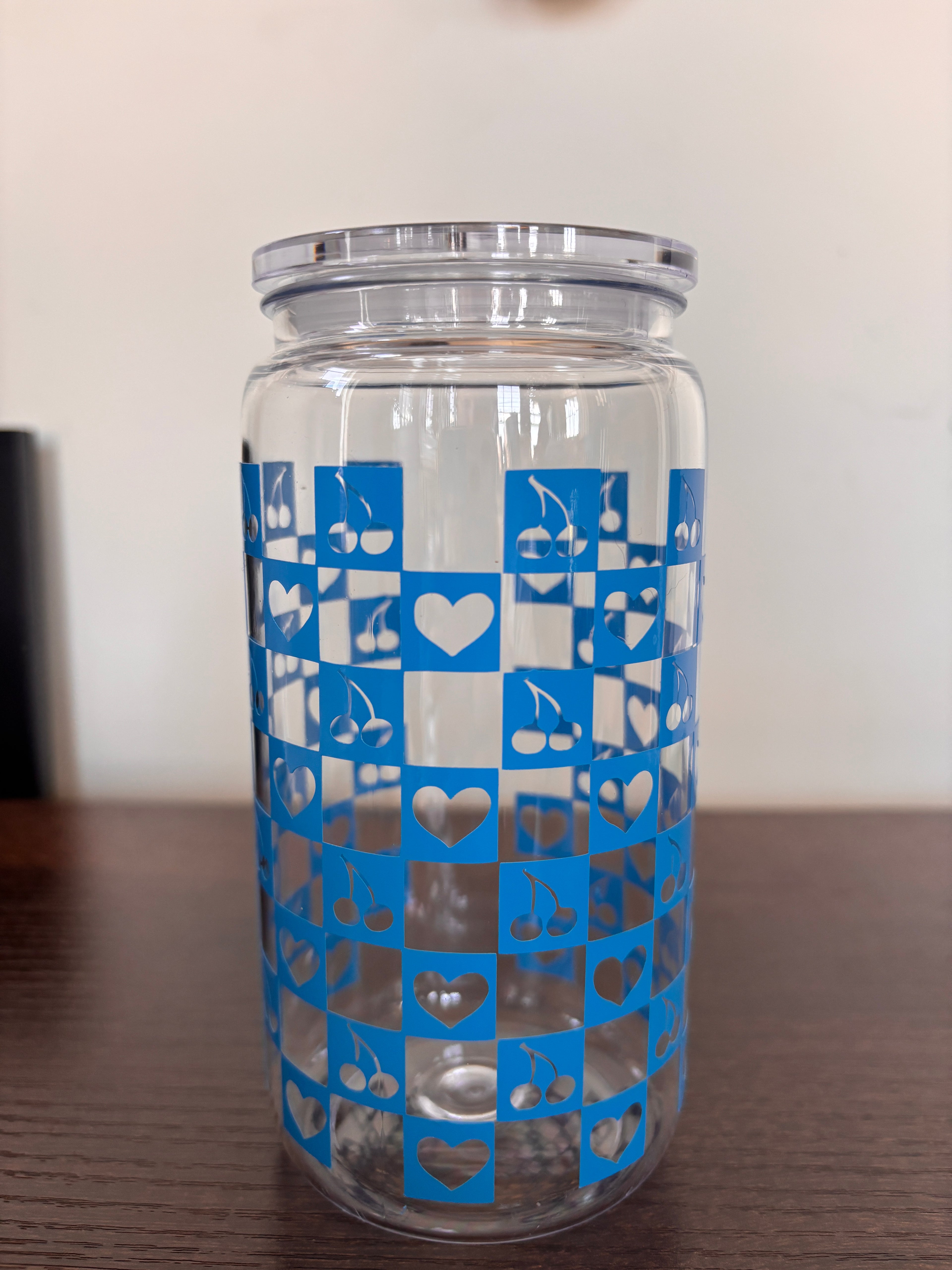 Cherries and heart checkered cup
