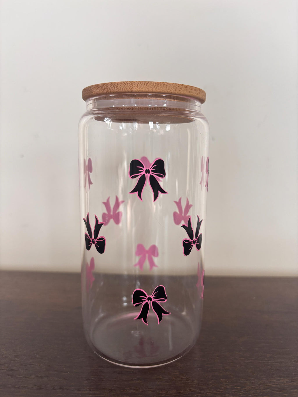 Bow 16oz Glass or Plastic Tumbler with Lid and Straw – Customizable Color | Cute Gift