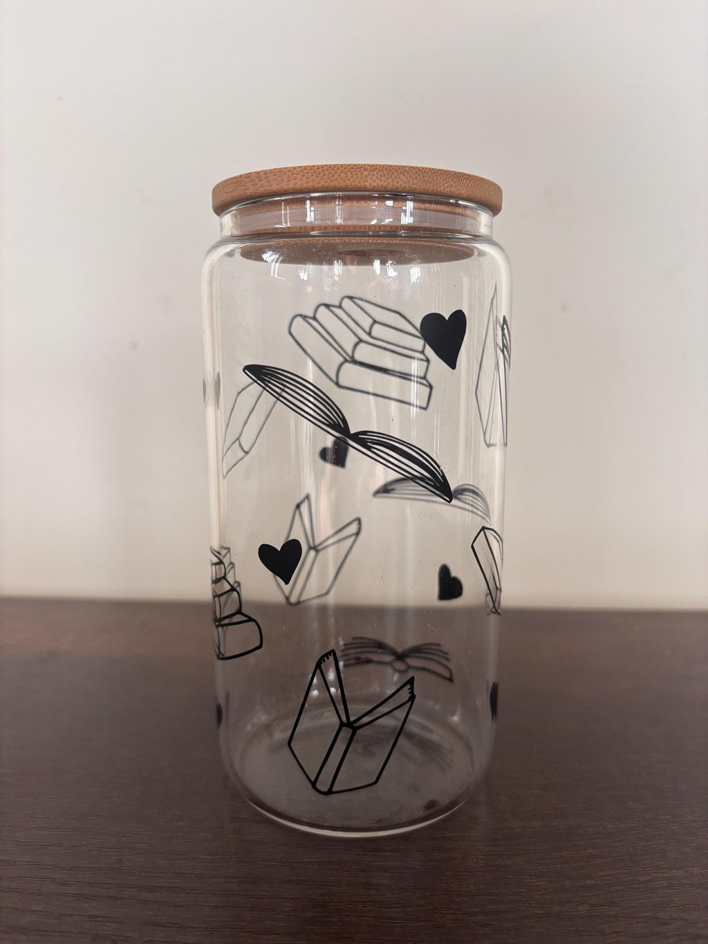 Books & Hearts 16oz Glass or Plastic Tumbler with Lid and Straw – Reader Gift