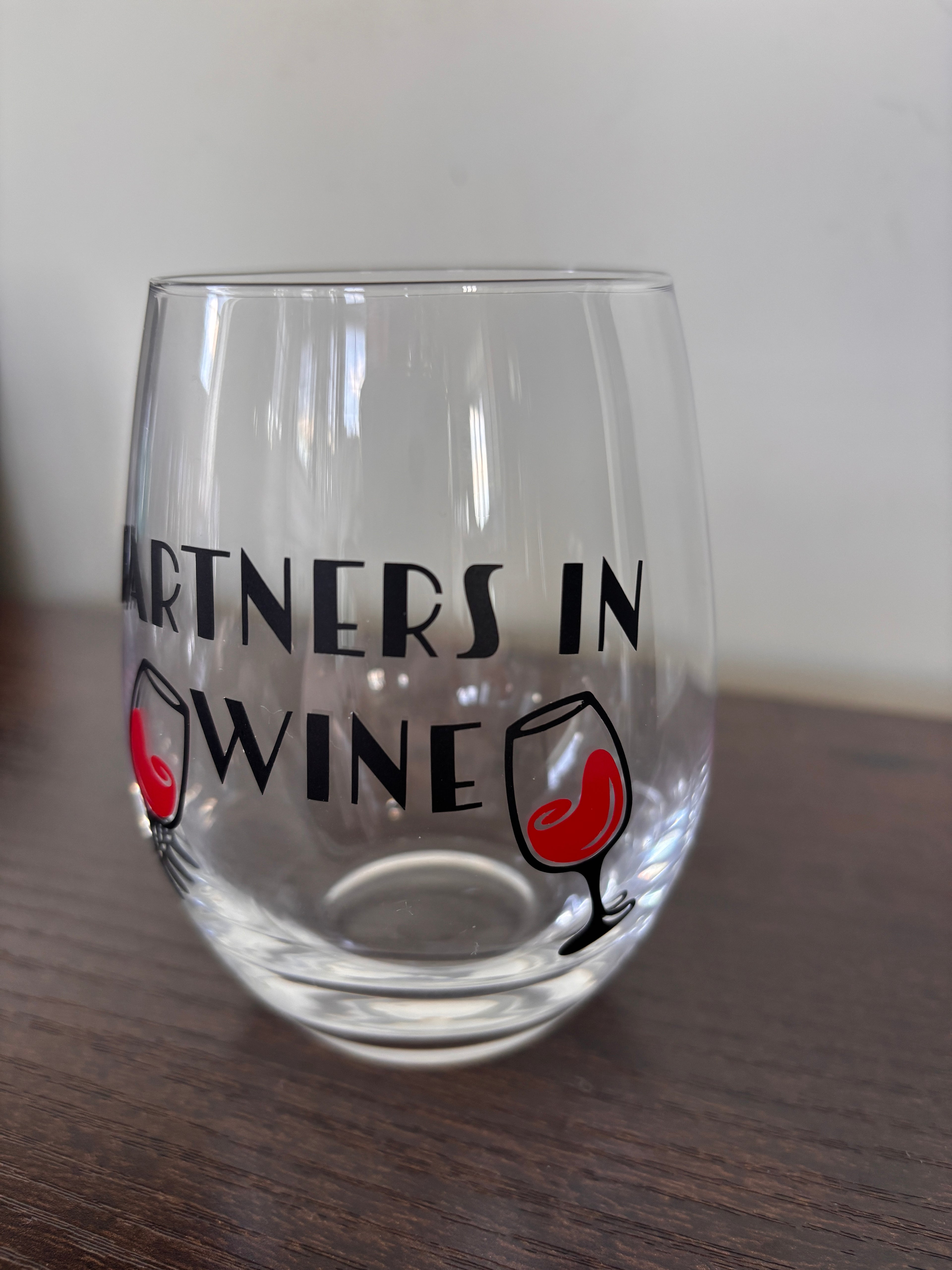 Partners in wine stemless wine glass
