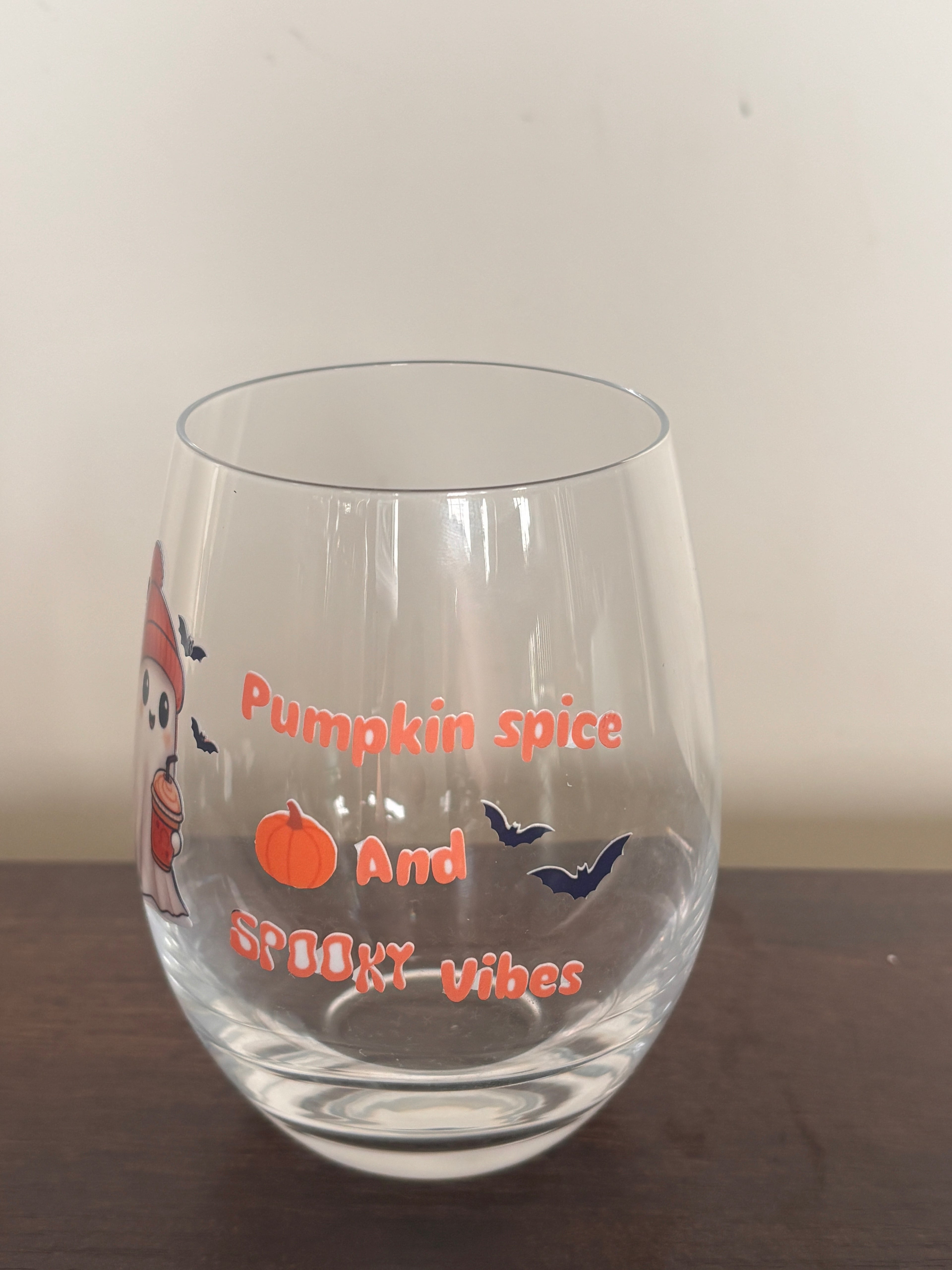 Pumpkin spice stemless wine glass