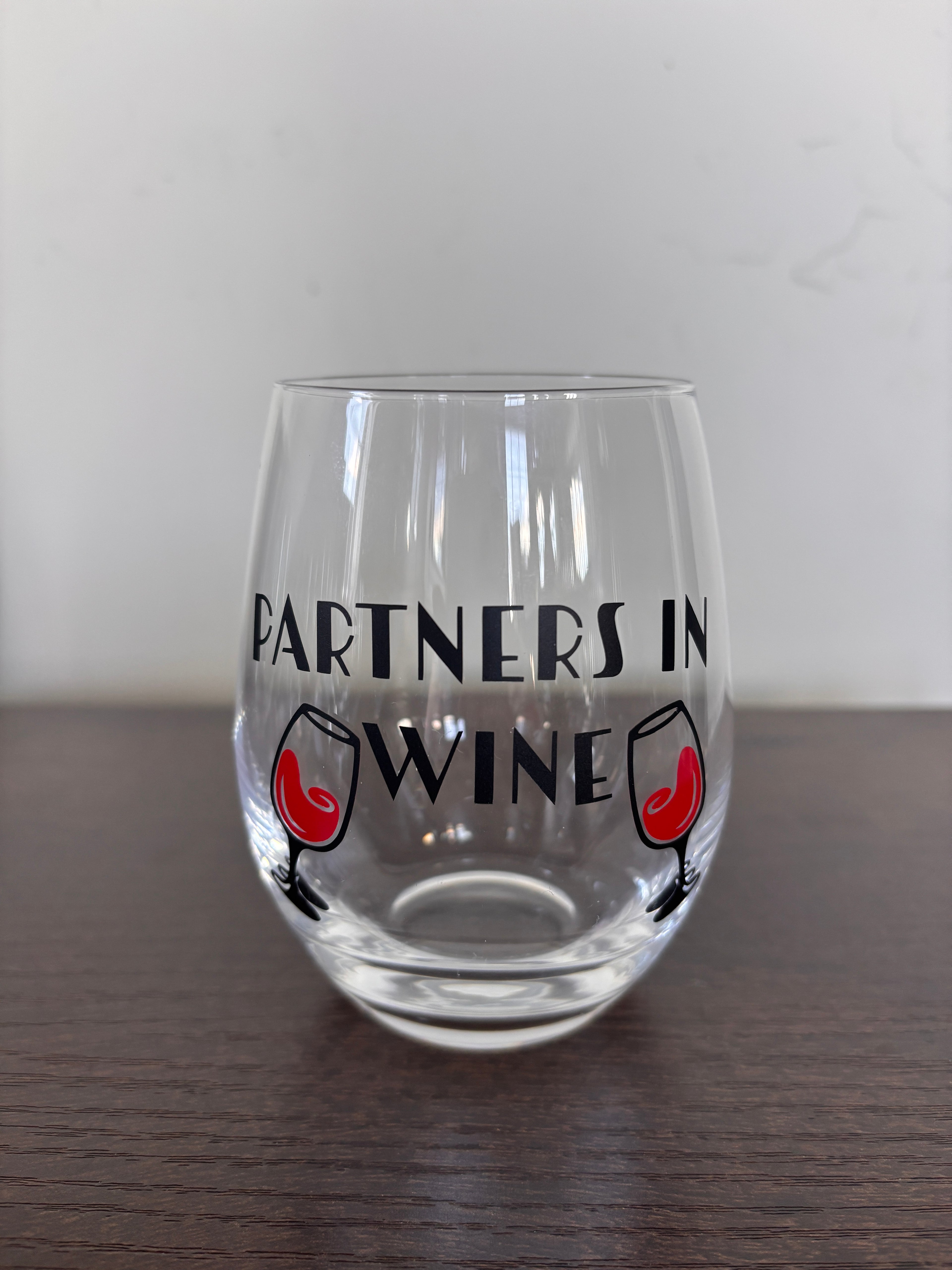 Partners in wine stemless wine glass