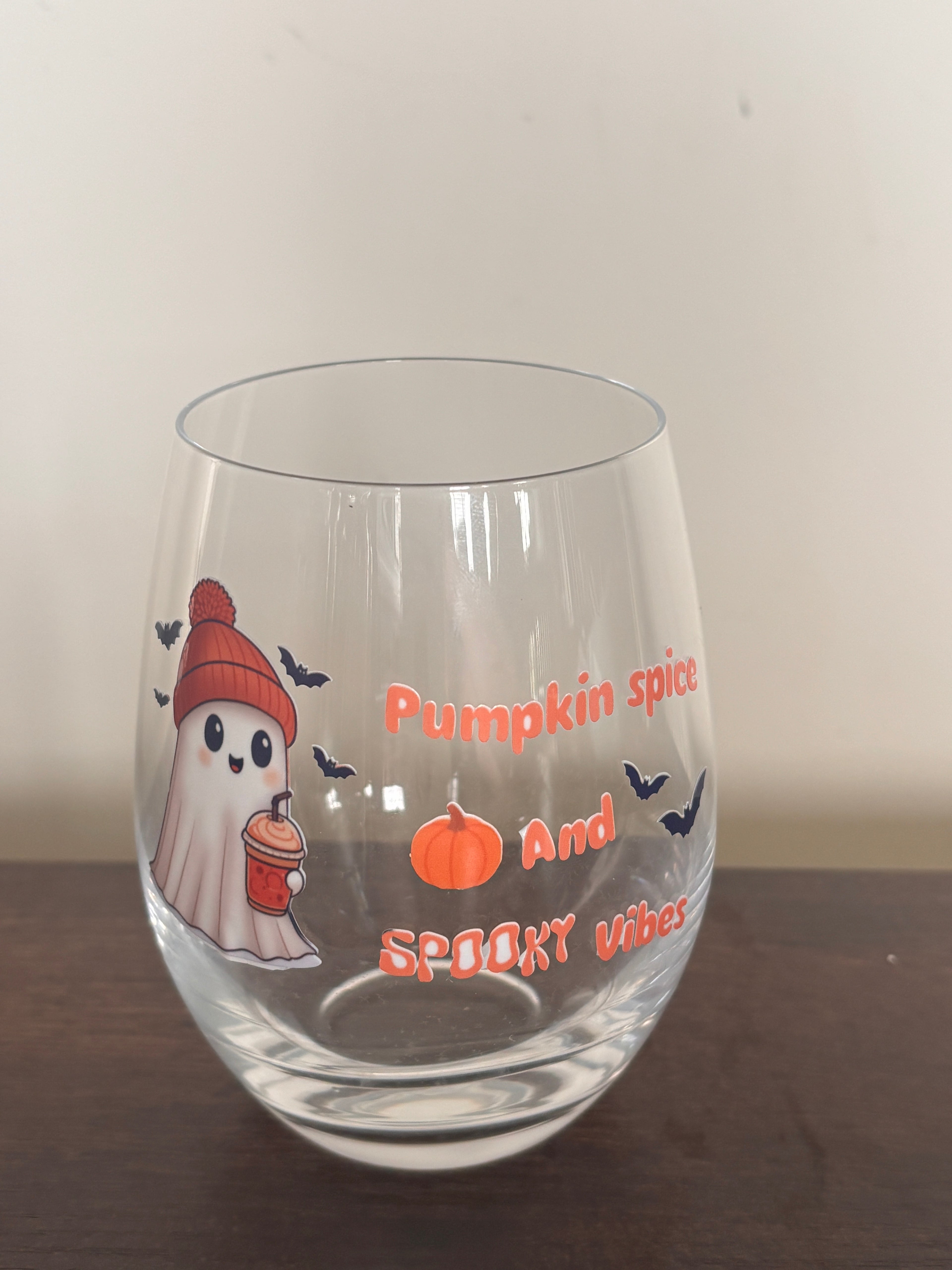 Pumpkin spice stemless wine glass
