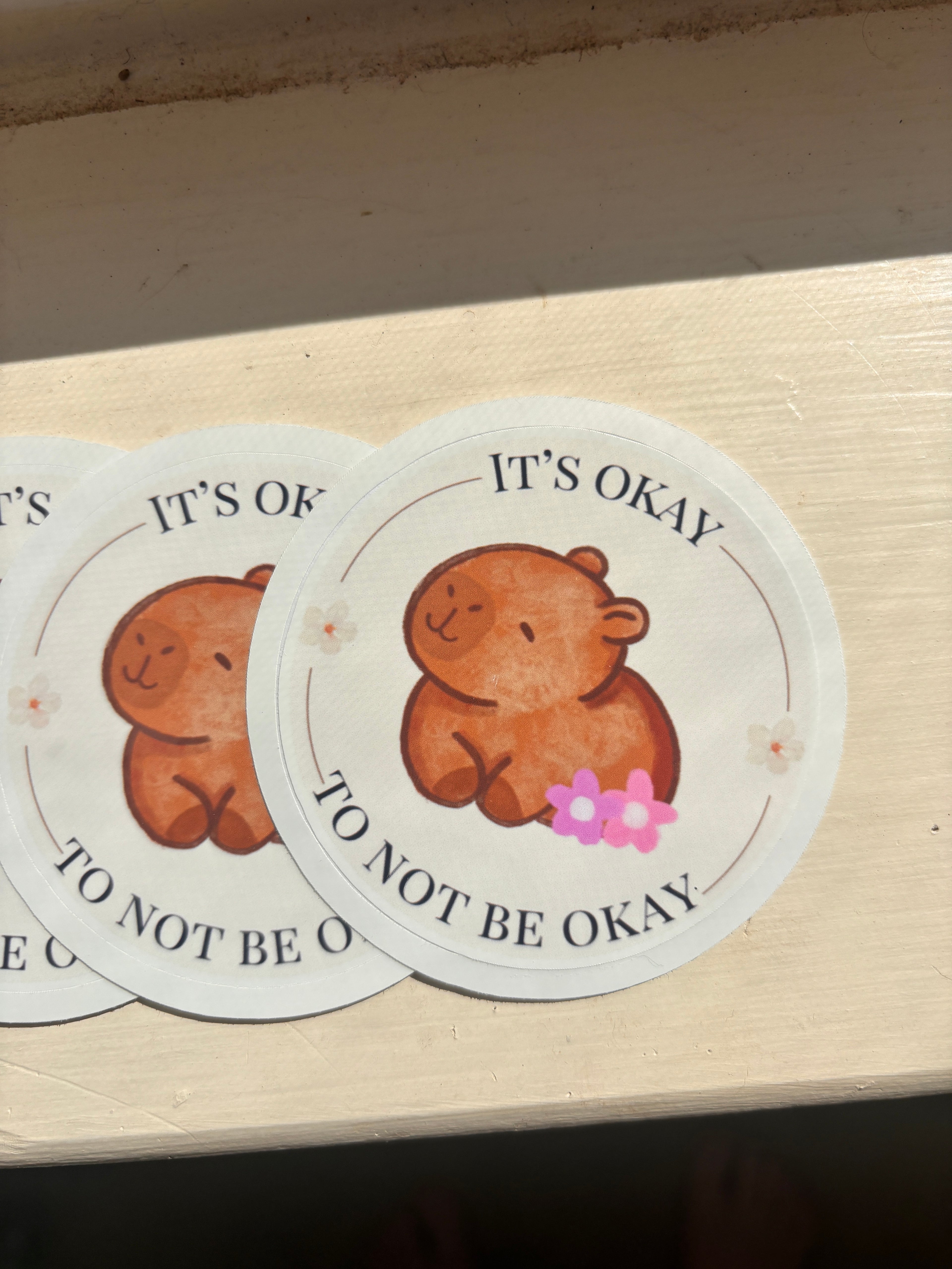 It's Okay to Not Be Okay Capybara Vinyl Sticker – Waterproof Mental Health Sticker