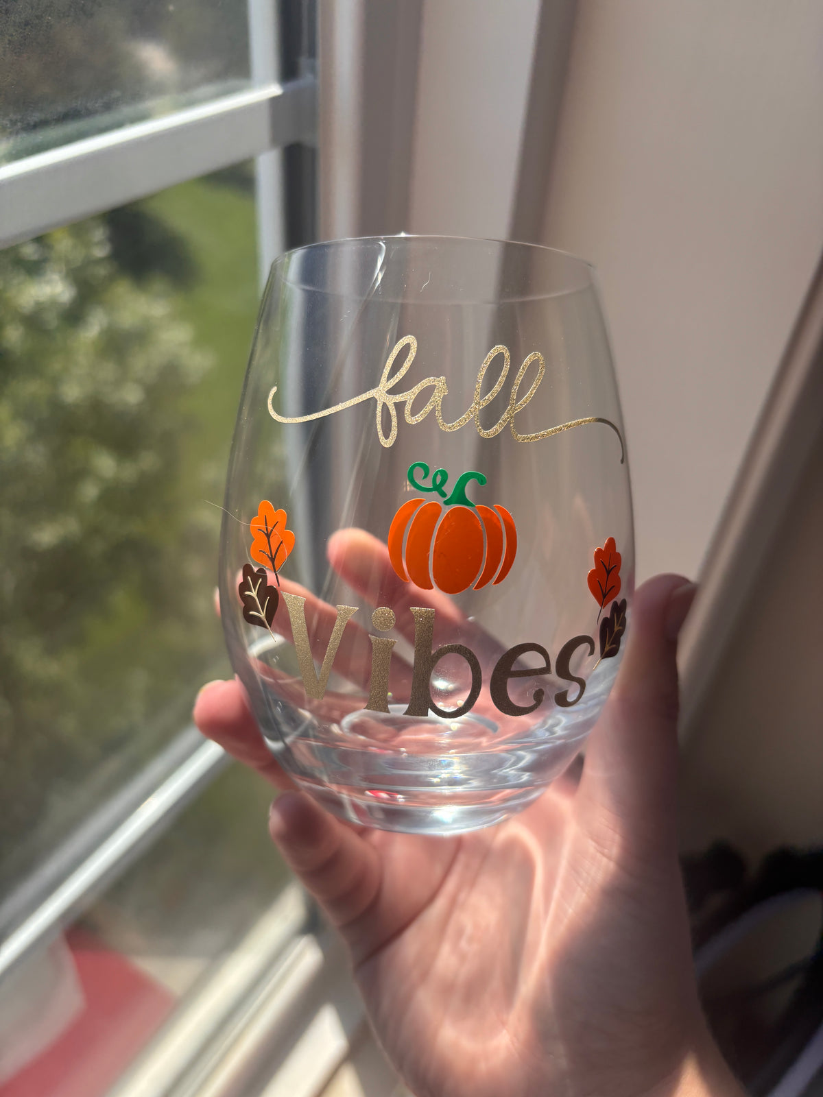 Fall vibes stemless wine glass