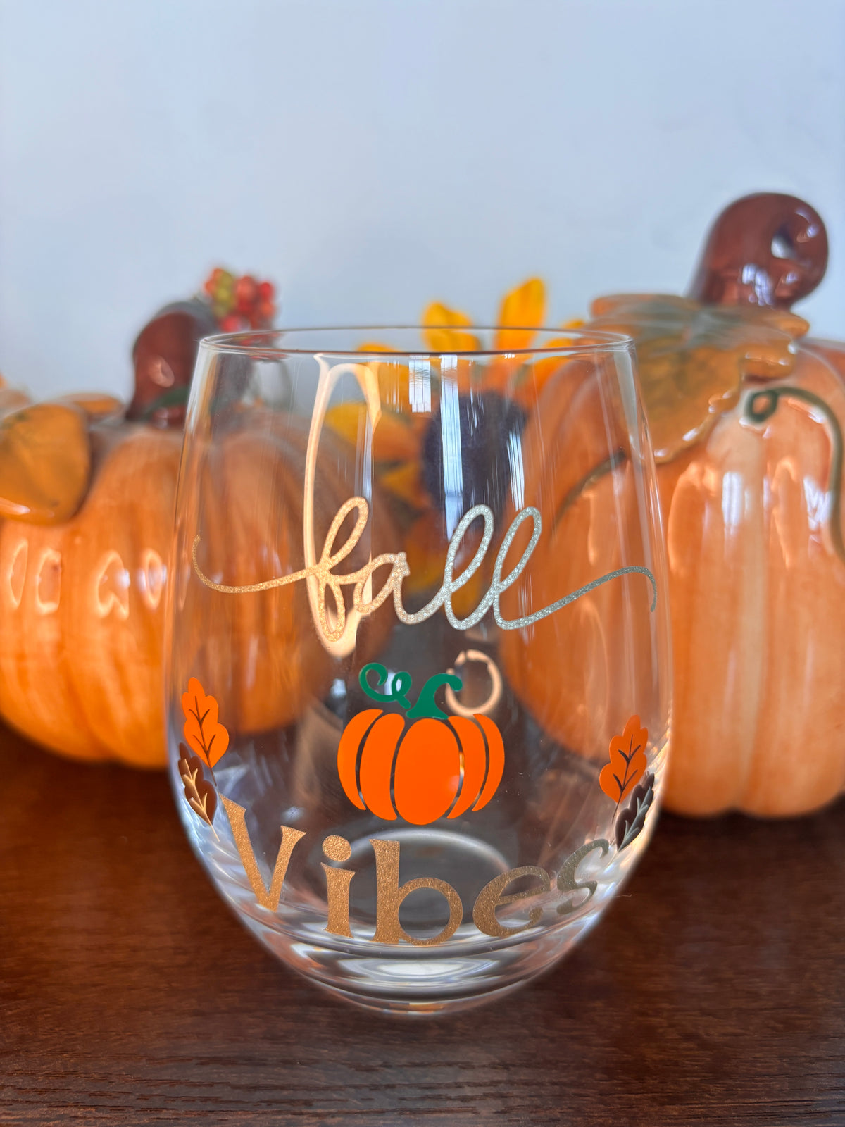 Fall vibes stemless wine glass