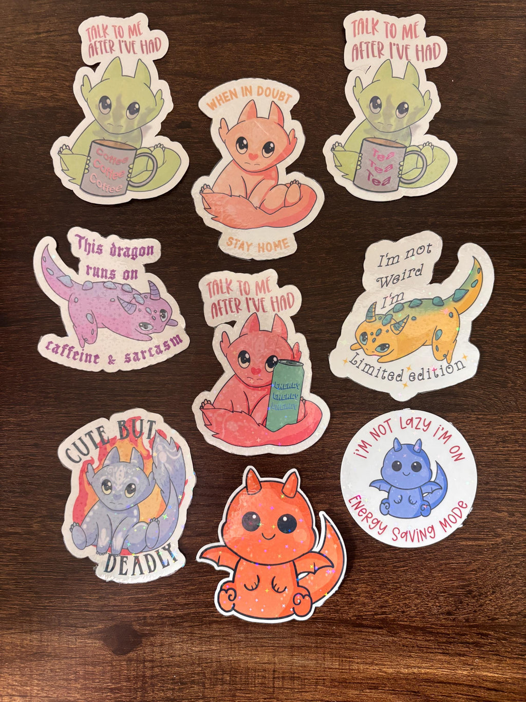 Sparkling Dragon Stickers with Glitter Top Coat – Funny & Cute Vinyl Sticker Set