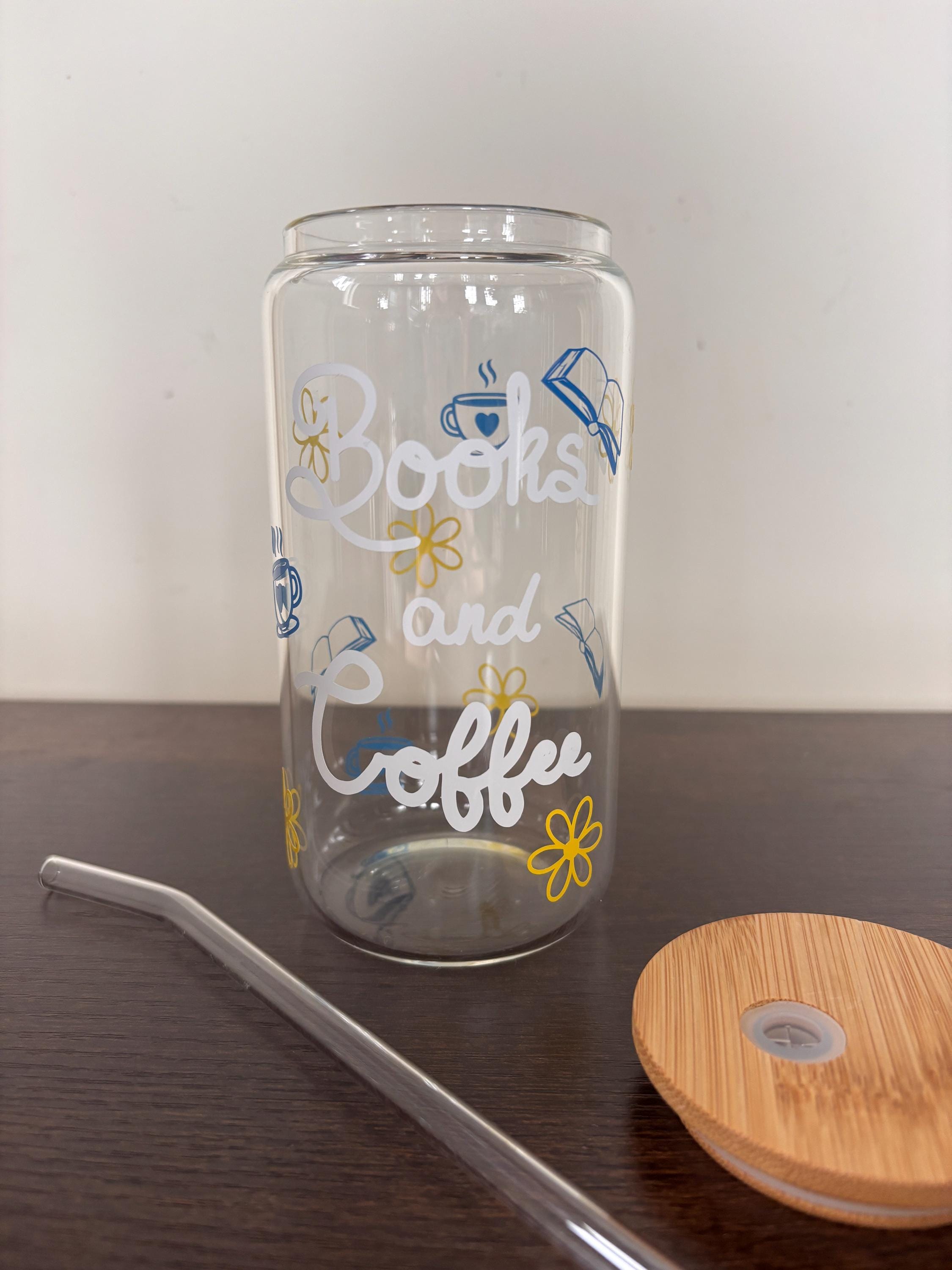 Books & Coffee 16oz Glass or Plastic Tumbler with Lid and Straw – Reader Gift