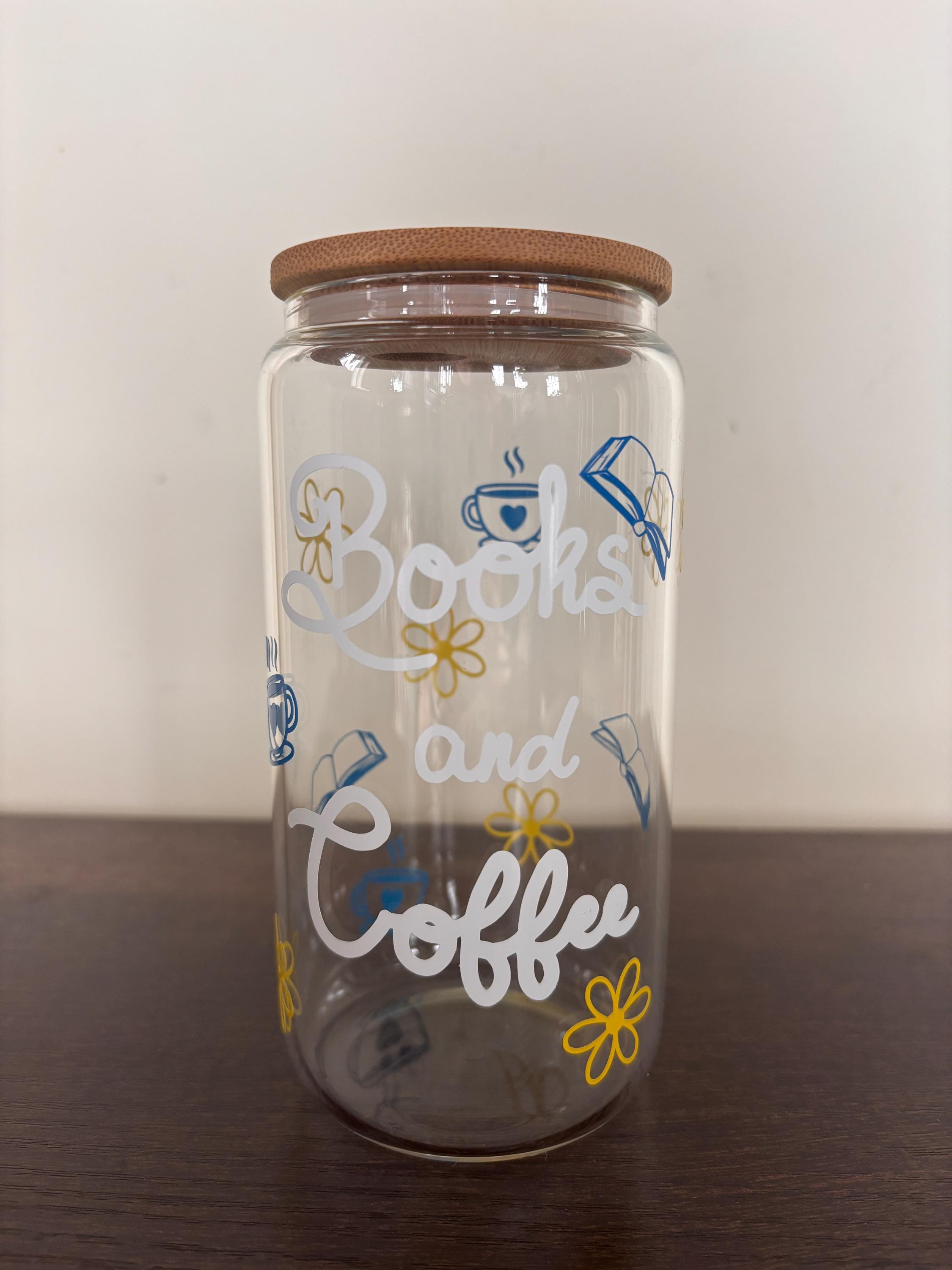 Books & Coffee 16oz Glass or Plastic Tumbler with Lid and Straw – Reader Gift