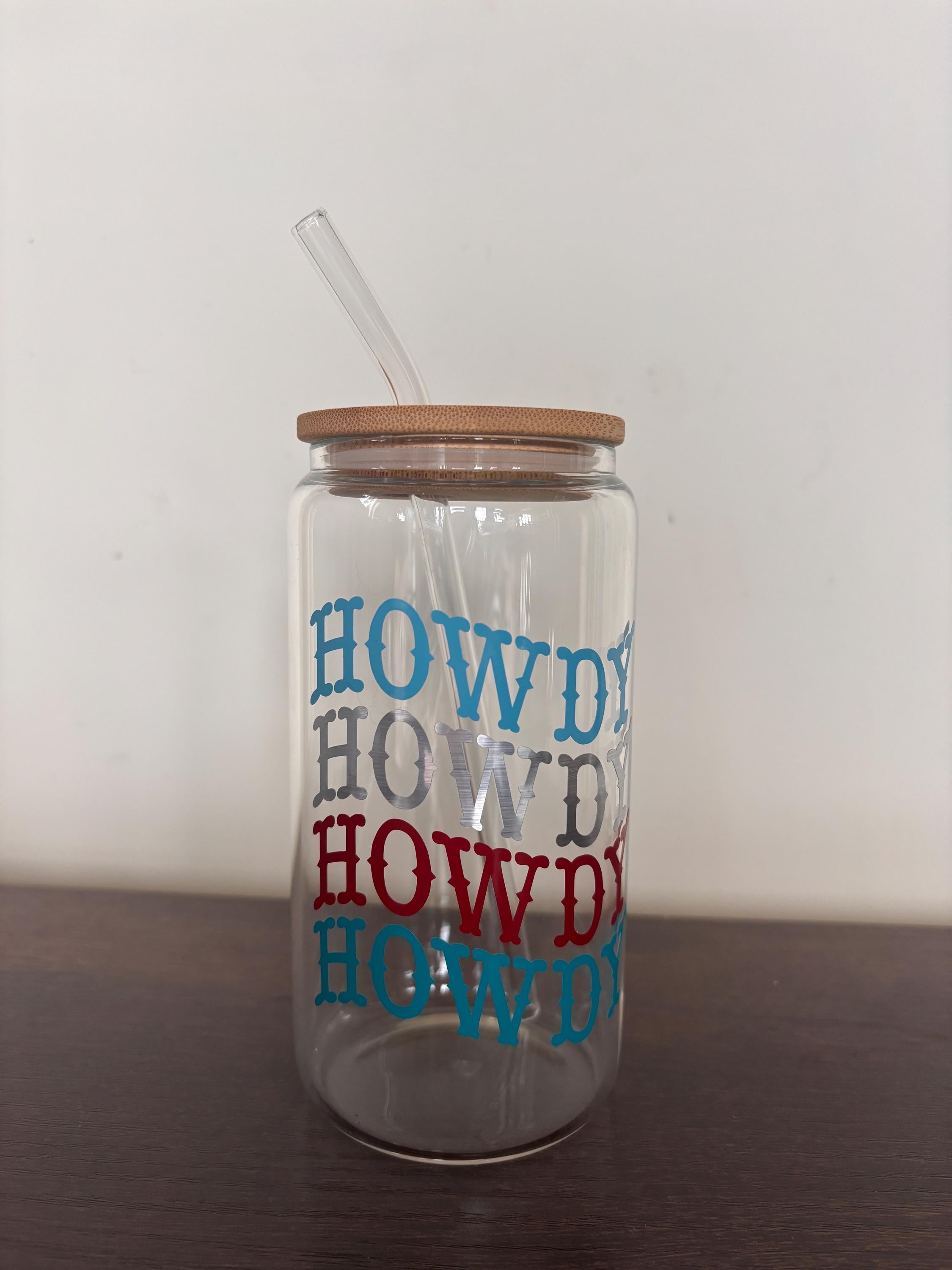 Howdy 16oz Glass or Plastic Tumbler with Bamboo Lid and Straw – Western Country Gift