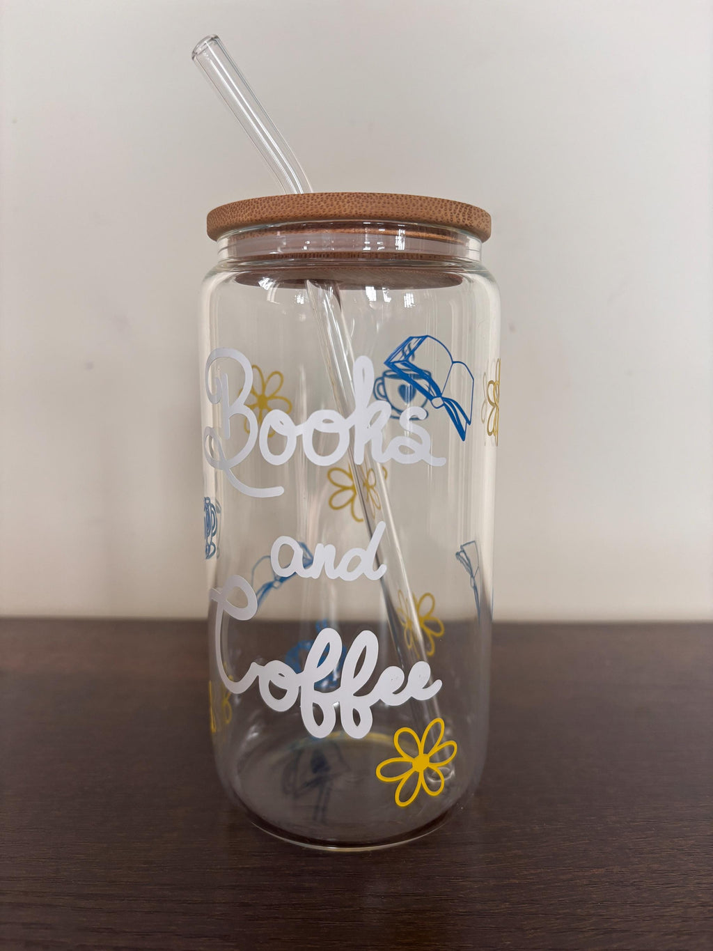 Books & Coffee 16oz Glass or Plastic Tumbler with Lid and Straw – Reader Gift