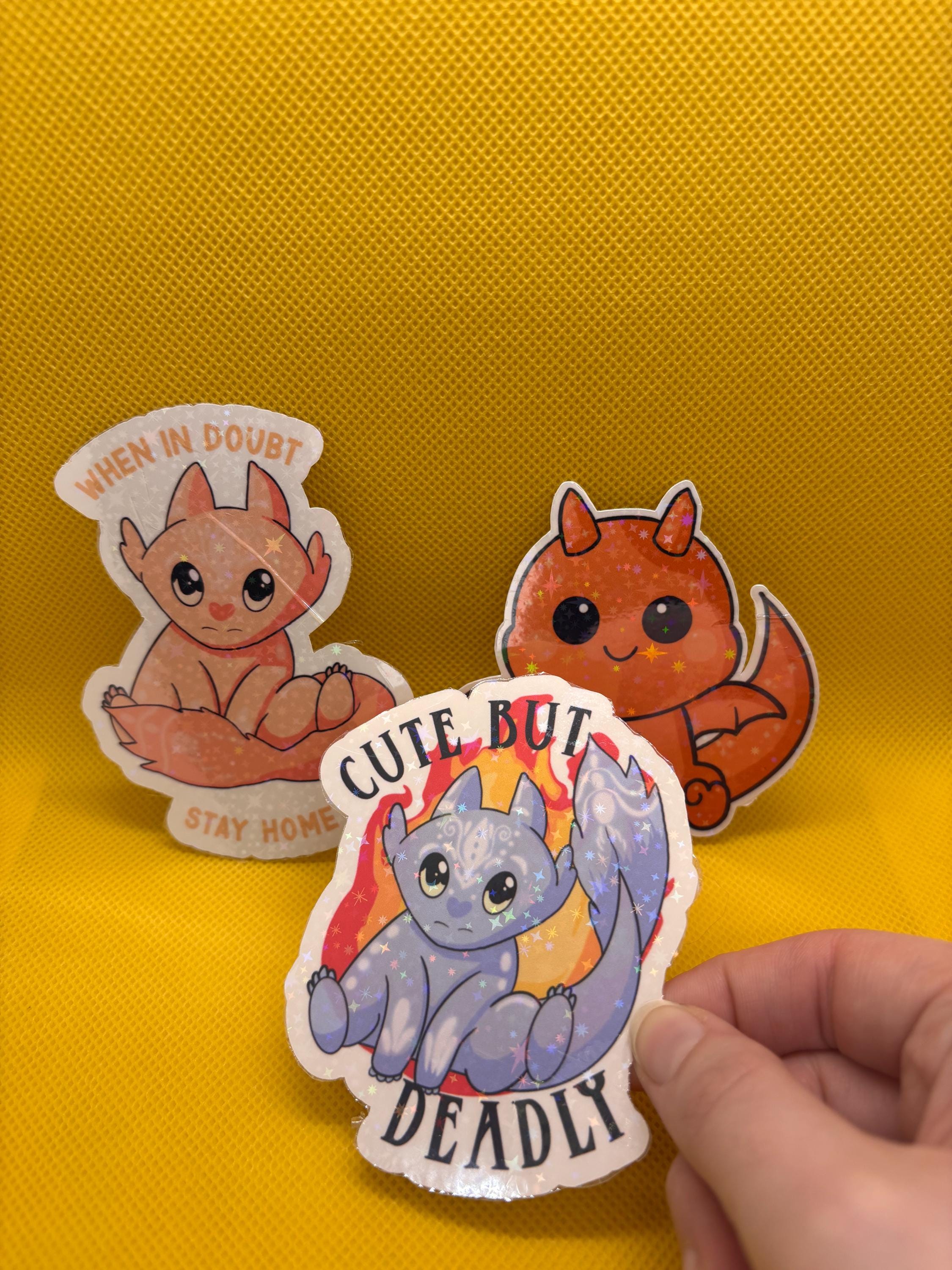 Sparkling Dragon Stickers with Glitter Top Coat – Funny & Cute Vinyl Sticker Set