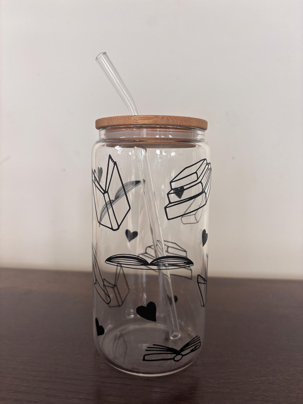 Books & Hearts 16oz Glass or Plastic Tumbler with Lid and Straw – Reader Gift