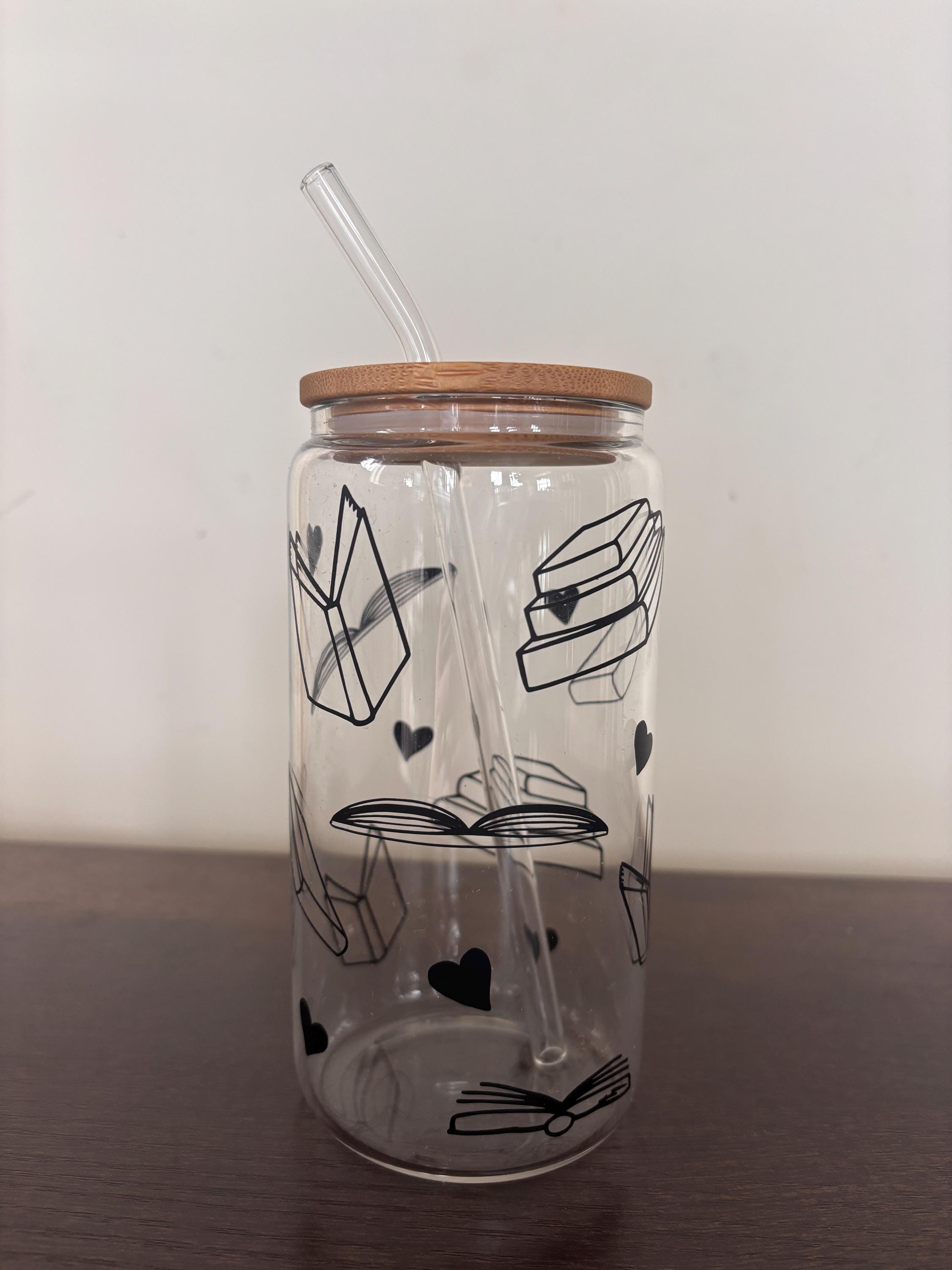 Books & Hearts 16oz Glass or Plastic Tumbler with Lid and Straw – Reader Gift