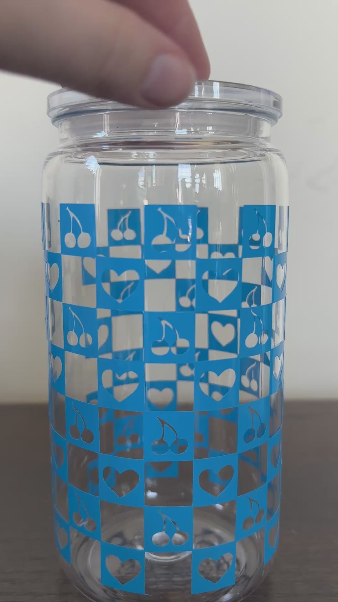 Cherries and heart checkered cup