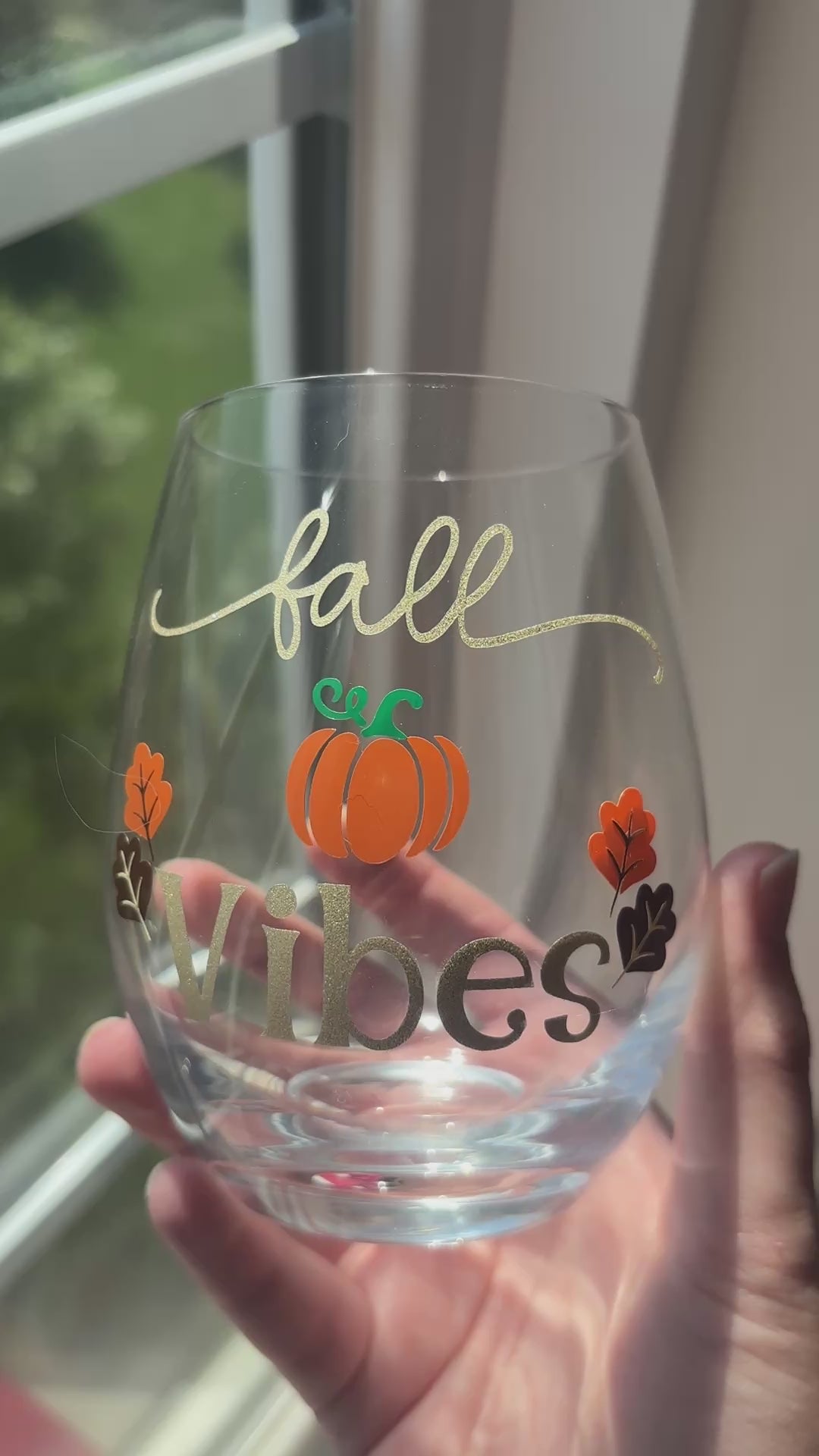 Fall vibes stemless wine glass