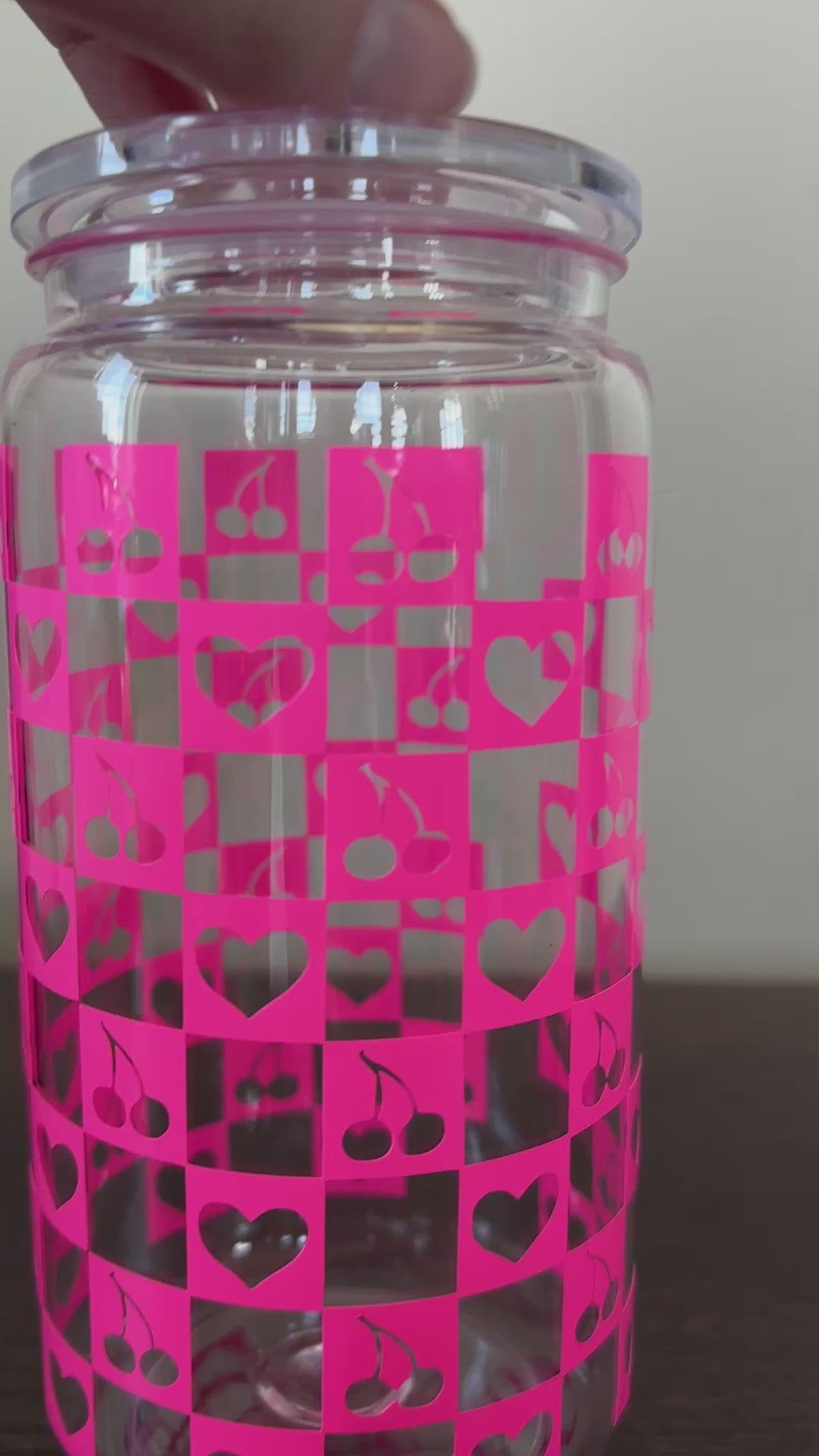 Cherries and heart checkered cup